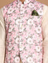 Men's Pink Digital Floral Printed Royal Angrakha Nehru Jacket With Cream Kurta Pyjama Set